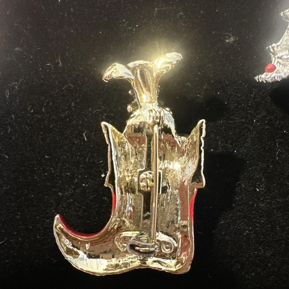 Vintage Gerry's Christmas Brooch Puppy in Stocking Santas Boot & Christmas Tree